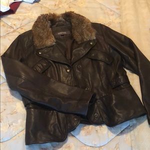 Kenneth Cole Reaction - brown leather moto jacket!